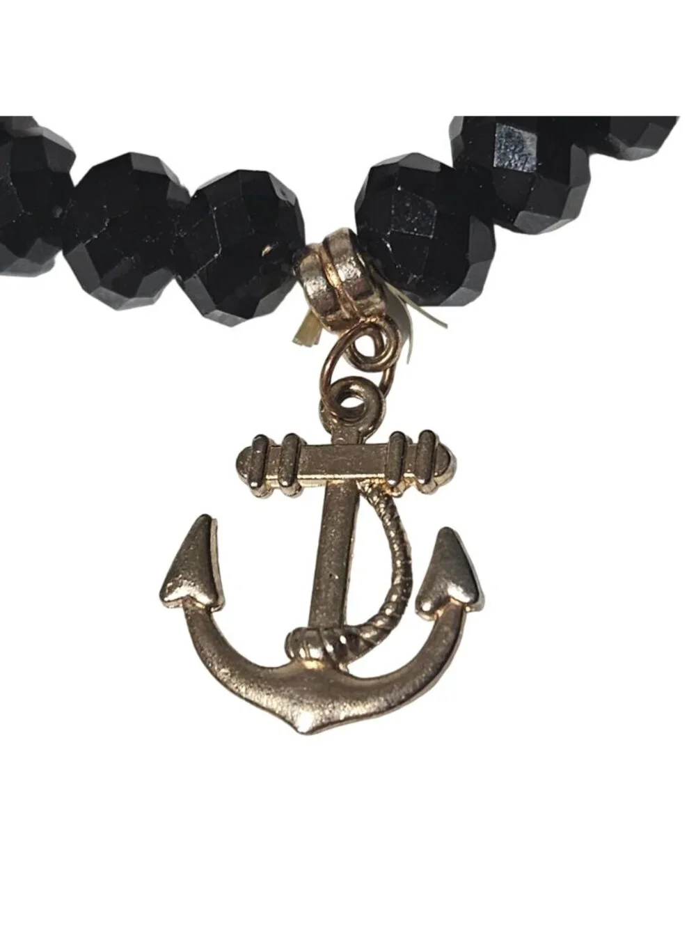 Nautical Beaded Bracelet Black Boat Anchor Charm Cruise Sailor Vacation Jewelry